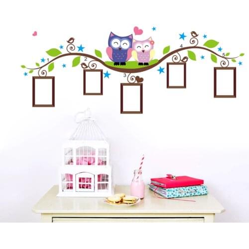 Owls photo frame wall stickers home decoration bedrrom animals wall decals mural art living room cartoon flower vine zooyoo1021