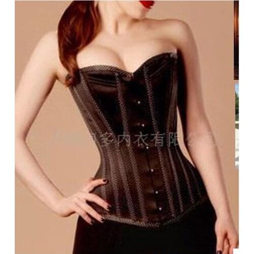 New Sexy brown stripe style corset,stain lace up back corset WITH strapless for Waist Trainer Body Shaper Shapewear L25