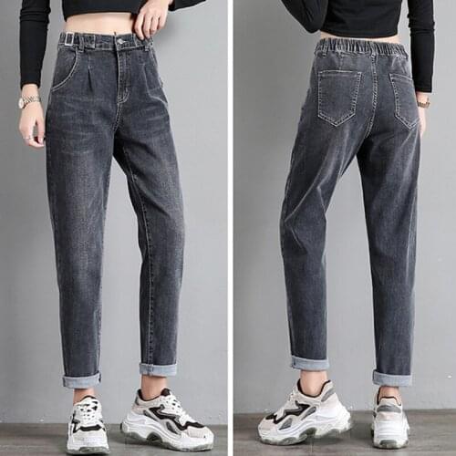 LIBERJOG Woman Jeans Harem Pants Loose Casual Cotton Mid Waist Wide Leg Ankle Length Spring Autumn Denim Pants Plus Size