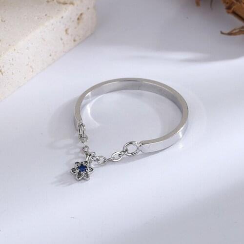 Fashion Jewelry Metal Ring Popular Design Blue Crystal Hot Selling Silvery Plating Chain Ring For Girl Women Gifts