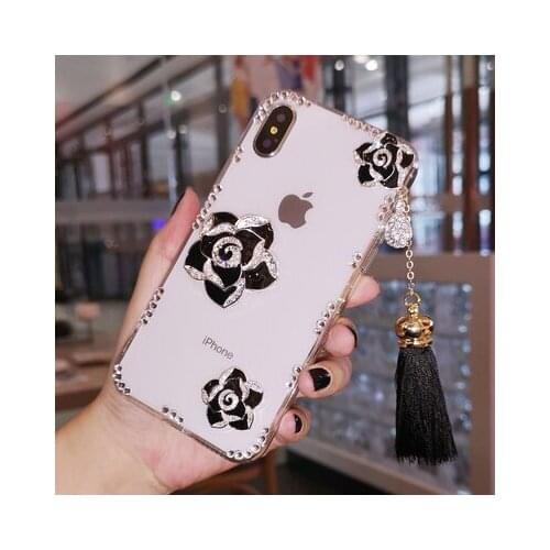 Tassel pendant Cover For Xiaomi mi 10 Pro 8 9 Lite SE Note10 Pro 6X A2 Max3 Case Cute glitter Rhinestone flower pearl soft Case