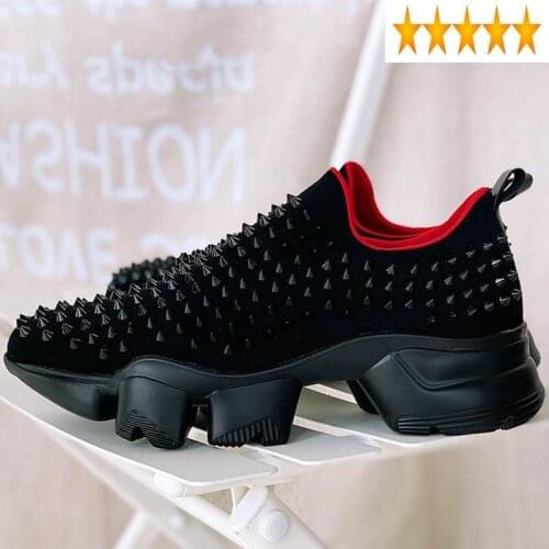 Rivet Mocassin Homme Black Brand Handmade Platform Height Increasing Sneakers Top Quality Punk Summer Casual Chunky Shoes Men
