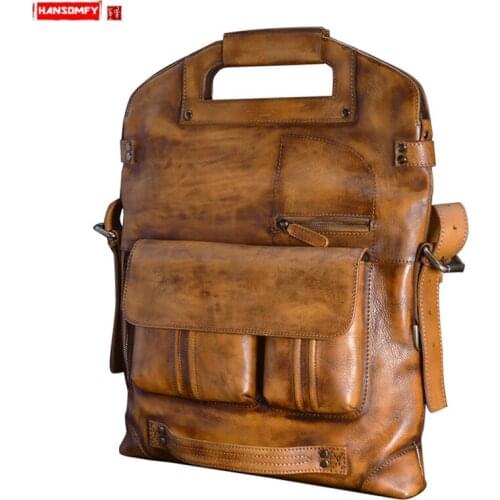 Genuine Leather Mens Handbags Casual Men Laptop Bag Europe and America Messenger Bag Retro Shoulder Bags Business Briefcases