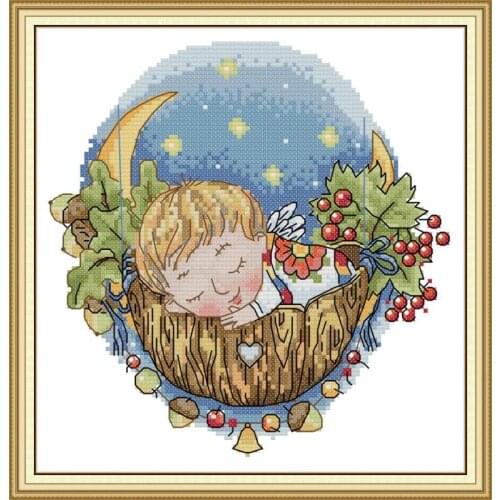Little Boy in Sleep DMC Cross Stitch Kit 14ct 11ct Print Canvas Fabric DIY Handmade Embroidery Material Package Needlework Gifts