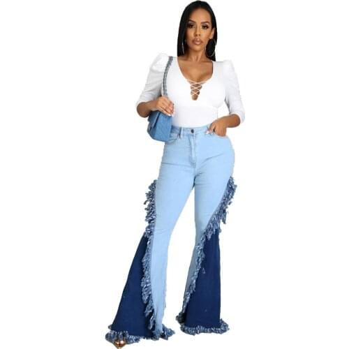 Autumn Womens Jeans Flared Trousers Fashion Trend Stitching Stretch Slim Womens Street Cool Girl Denim Flared Leggings
