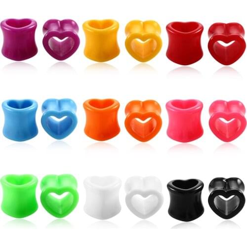 Pair Acrylic Heart Hollow Ear Tunnels Flesh Expander Gauges Plugs Earlets Earring Ear Piercing Body Jewelry