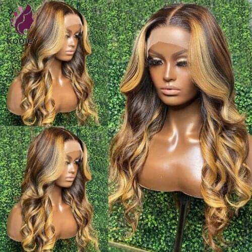 Highlight Brown Blonde 13x4 Lace Front Human Hair Wigs Wave 150%Density Wigs With Baby Hair Brazilian 4x4 Lace Closure Wigs