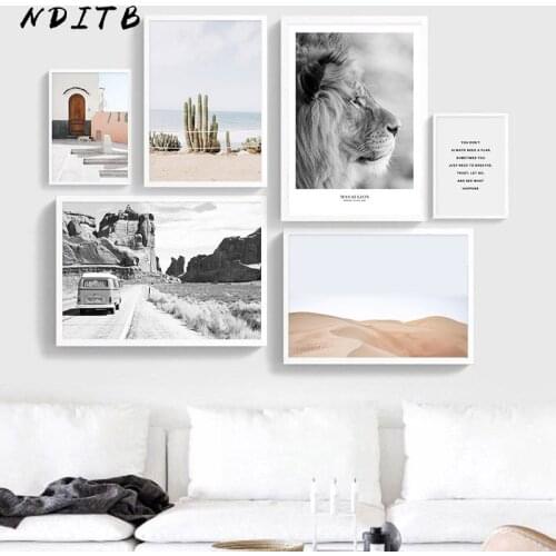 Landscape Scandinavian Poster Nordic Desert Bus Nature Wall Art Canvas Print Painting Decoration Picture Modern Home Decoration