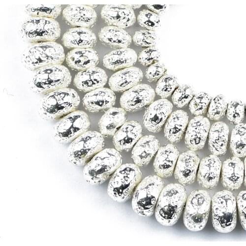 HGKLBB Natural Lava Stone White gold volcanics Flat Round Spacer beads for Jewelry making 6/8/10MM bracelets Accessories diy