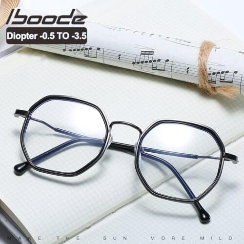 Iboode Polygonal Anti-blue Ray Myopia Glasses Men Bussiness Glasses Frame Women Shortsighted Optical Lens Eyewear -0.5 to -3.5