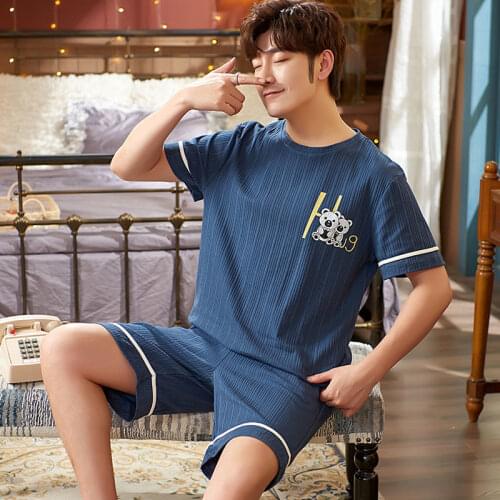 Plus Size 3XL Casual Home Wear Mens Sleepwear Night Suit New Couple Night Wear Pajamas Women Cotton Short-Sleeve Shorts Set