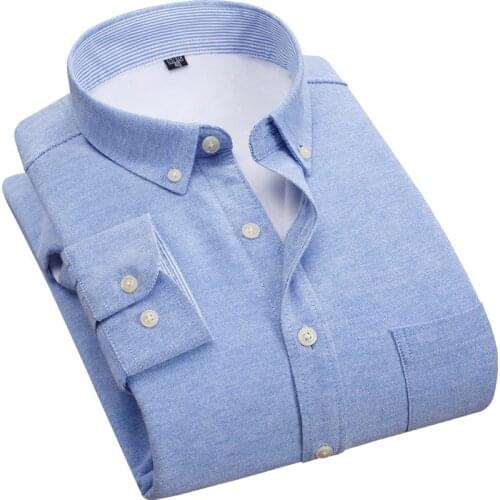 Quality Autumn Winter Warm Men Business Casual Long Sleeve Oxford Shirt Male Soft Thick Camisa Social Masculina Dress Shirts