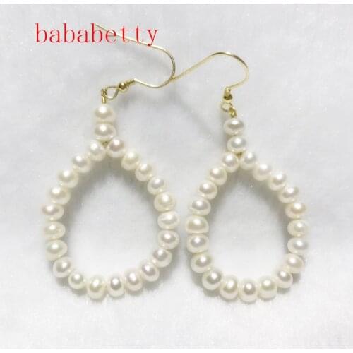 New natural freshwater white irregular pearl 5-6MM earrings pure manual Tibetan silver earrings