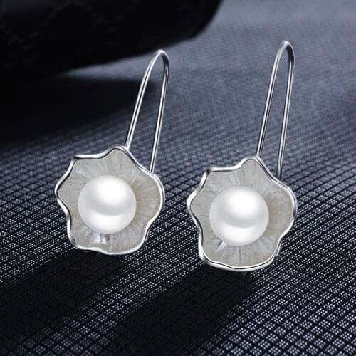 925 Sterling Silver Pearl Drop Earrings For Women Party Jewelry Pendientes eh121
