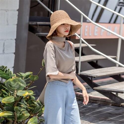 Summer Autumn Hats Women Retro Flat Drooping Hat Brim Hand-made Straw Hat Ladies Outdoor Sun Protection Beach Straw Hat