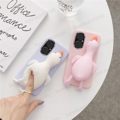 3D DIY Duck Reliver Stress Silicone Phone Case For Huawei P50 Pro P40 P30 P20 Lite P30 Plus Y9A Y7P Candy Color Gel Rubber Cover