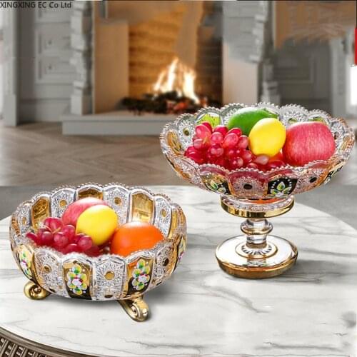 Fruit Plate Luxury Color Tall Crystal Glass Fruit Plate Creative Modern Home Living Room Coffee Table Decoration Ornaments