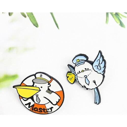 Creative Cartoon Cute White Pigeon Sheriff Combination Brooch Fashion Small Animal Three-dimensional Badge Good Friend Jewelry