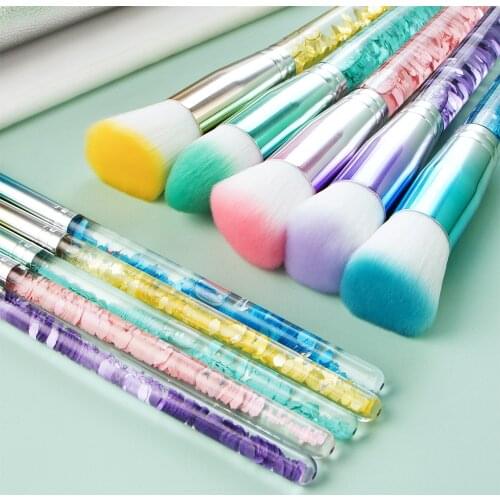 High Quality Colorful Crystal Makeup Brushes Vegan With Transparent Color Flow Handle Make Up Brush Set Cosmetics Tools 2021