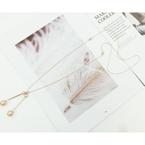 Rose Gold Color Copper Bead Pendant Necklace Long Chain Summer Jewelry Women Accessories Bohemian Alloy Necklaces Mrs win