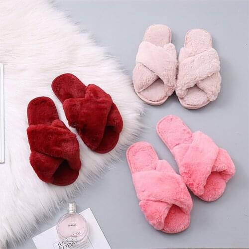Women Home Slippers Winter Warm Shoes Woman Slip on Flats Slides Female Faux Fur Slippers Slippers