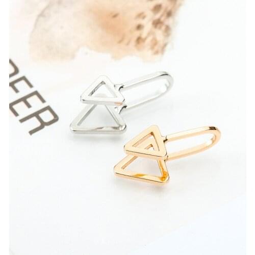 Big & Small Size Hollow Triangle on end Silver Plated Golden Black Metallic Clip Earrings for Women Ear Cuff