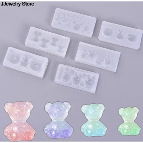 1PC UV Resin Jewelry Liquid Silicone Mold Animal Rabbit Bear Heart Resin Mold For DIY Jewelry Nail Art Mold