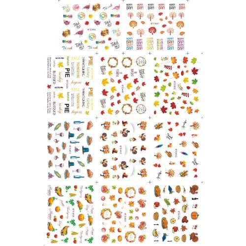 11 PACKS / LOT NAIL ART 3D SIMULATION BACK ADHESIVE NAIL STICKER AUTUMN FALL MAPLE LEAF PUMPKIN TURKEY THANKSGIVING E446-456
