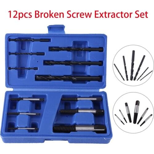 12x Broken Screw Extractor Set Stud Puller Remover Easy Outs with HSS Drill Bits