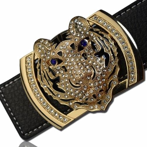 2020 Luxury Brand Belts for Men Fashion Shiny Diamond Domineering Tiger Head Buckle Waist Shaper Leather Belts