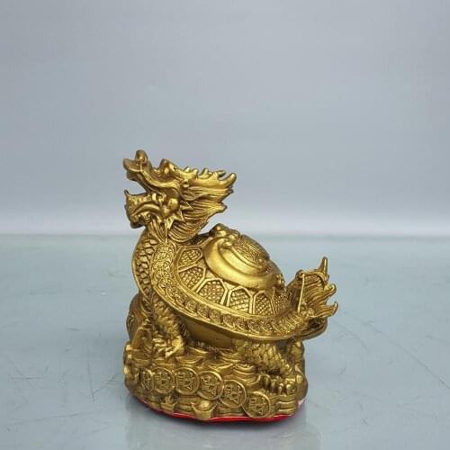 4"Chinese Seikos Bronze Dragon turtle statue Gossip money turtle Treasure of Town House Lucky fortune Ward off evil spirits