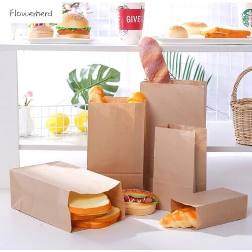 50pcs Kraft Paper Bags Packing Square Bottom Bag Custom Baked Bread Greaseproof Paper Bag Custom LOGO Storage Bags Organizer