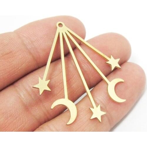 Brass star moon pendant 41x36x1mm Crescent star raw brass earrings charm components -6pcs R1339