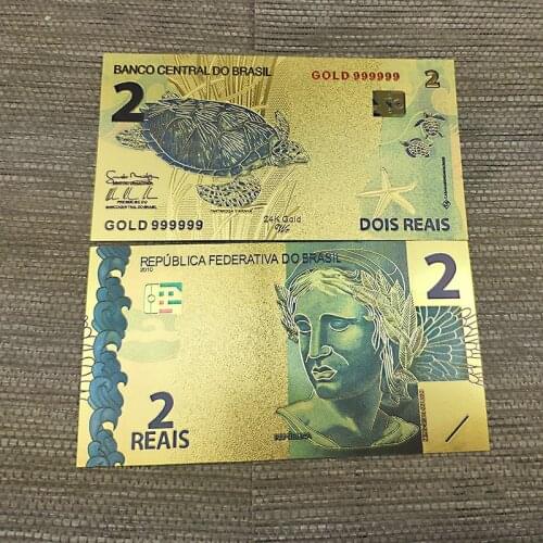 Brazil Banknotes 2 Reyals Gold Foiled Platsic Banknote Crafts Gold Plated Replica Money Collection Souvenirs Drop Shipping