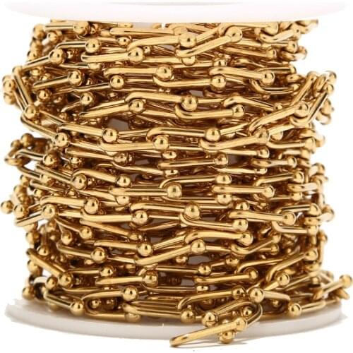 1 Meter 5.5mm Width Gold Plated Stainless Steel U Shape Paperclip Chains Handmade Link Chain For DIY Jewelry Making Top Quality