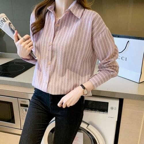 Chikichi 2021 Spring and Autumn New Style French Lapel Striped Chiffon Shirt Women Fashion Ladies Casual Long Sleeve Tops