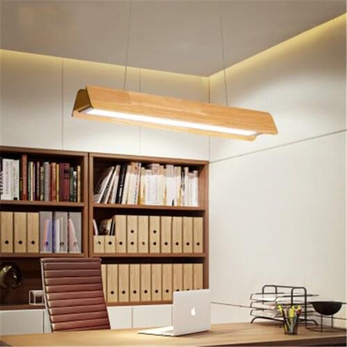 Log Led Office Chandelier Simple Long Strip Hanging Lamp Nordic Style Solid Wood Clothing Shop Commercial Engineering Lamp