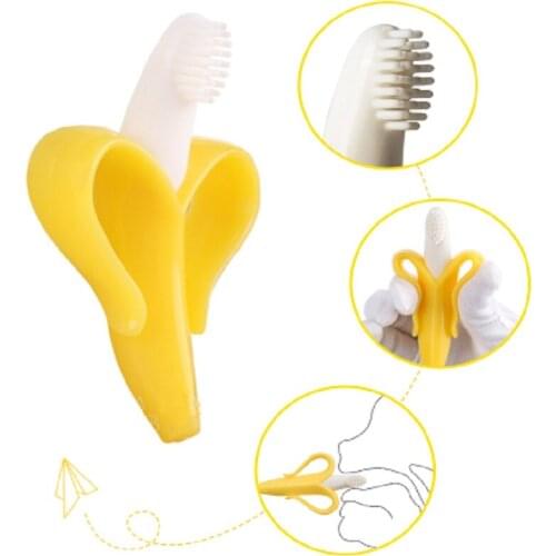 Baby Silicone Training Toothbrush BPA Free Banana Shape Safe Toddle Teether Chew Toys Teething Ring Gift For Infant Baby Chewing