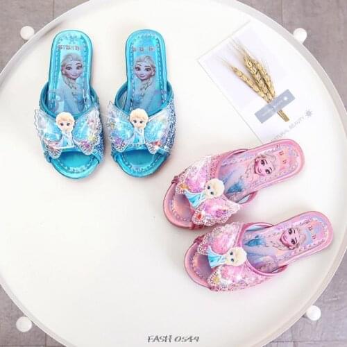 Disney Children Princess Shoes Girls Sandals Frozen Elsa Glitter Shiny Rhinestone Enfants Fille Party Dress Slipper Size 26-35