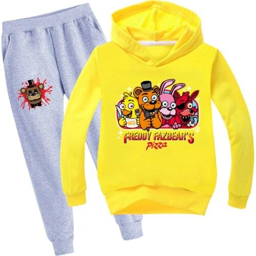 FNAF Kids Hoodie Set Cotton Sweatshirt Suit Boys Girls Children Cartoon Funny Long Sleeve Clothes Tops Pants 2 Pieces Clothing