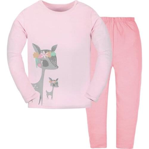 Baby Girl Cartoon Pink Lovely Fawn Sweatshirt Kids Soft Cotton Princess Long Sleeve Pajamas Set