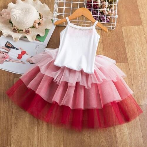 Girls Princess Cake Layers Dress Kids Sleeveless Summer Elegant Party Formal Tutu Vestidos Children Birthday Costumes Clothes