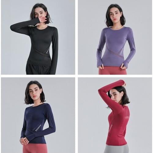 Breathable Quick Dry Women Yoga T-shirts Long Sleeve Skinny Sport Top Mesh Patchwork Fitness T-shirt Running Workout Tops Tees