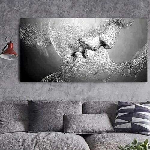 Canvas Hd Prints Pictures 1 Pcs Wall Black Love Kiss Abstract Artwork Painting Home Decor Modular Poster Framed For Living Room