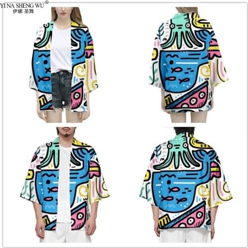 Japanese Style Kimono Streetwear Men Women Cardigan Harajuku Anime Robe Clothes 2020 Summer Personalized Printed Casual Kimono