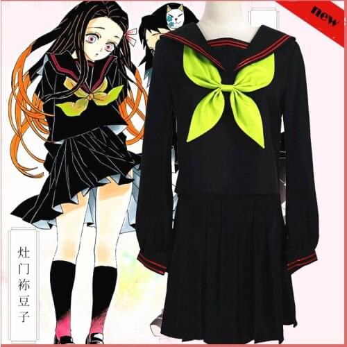 Anime Demon Slayer Kimetsu no Yaiba Cosplay Costume Kamado Nezuko Makomo JK School Uniforms Sailor Suit Women Outfit Custom