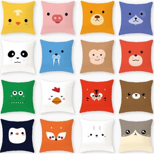 Creative and Interesting Animals Head Printed Cushion Cover Yellow Green Blue Pink White Brown Square Throw Pillowcase 45*45 cm