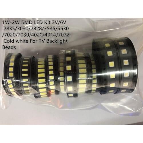LG 2000pcs/lot 1W-2W SMD LED Kit 3V/6V 2835/3030/2828/3535/5630/7020/7030/4020/7032 UNI Cold white For TV Backlight Beads 20*100
