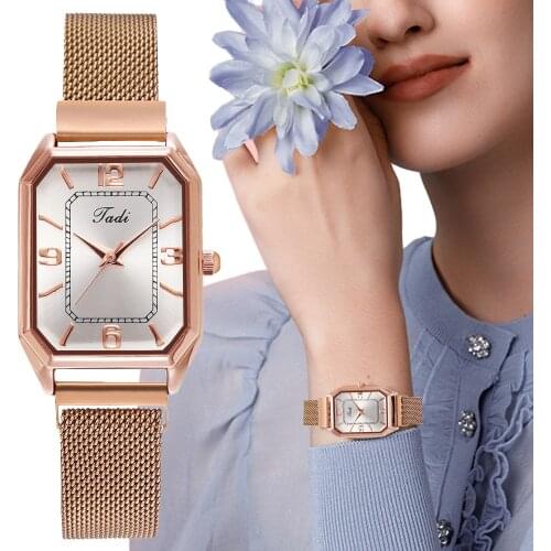 Fashion Rectangle Women Watches Minimalist Ladies Quartz Wristwatches Qualities Style Casual Female Stainless Steel Magnet Clock