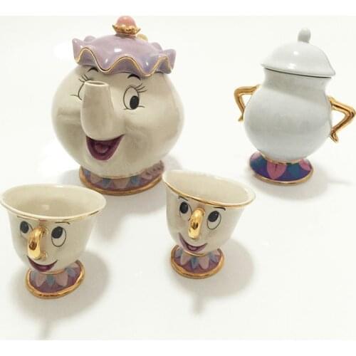 Ins Cartoon Beauty And The Beast Tea Set Mrs Potts Teapot Chip Cup Sugar Bowl Pot Set Coffee Kettle Birthday Gift